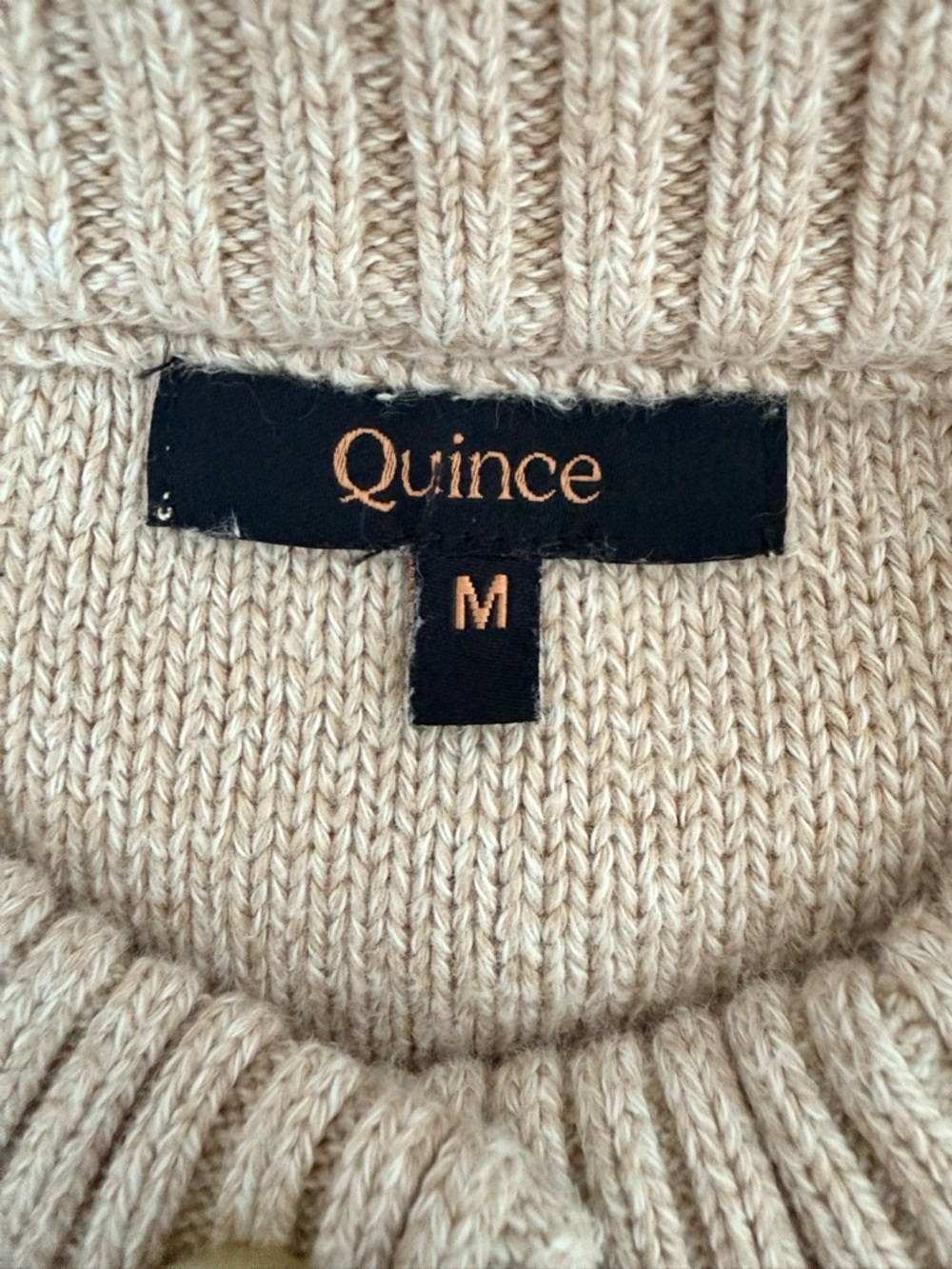 Quince | Organic Cotton Cropped Cardigan | Taupe Textured Knit Tortoise Button M - Picture 3 of 9
